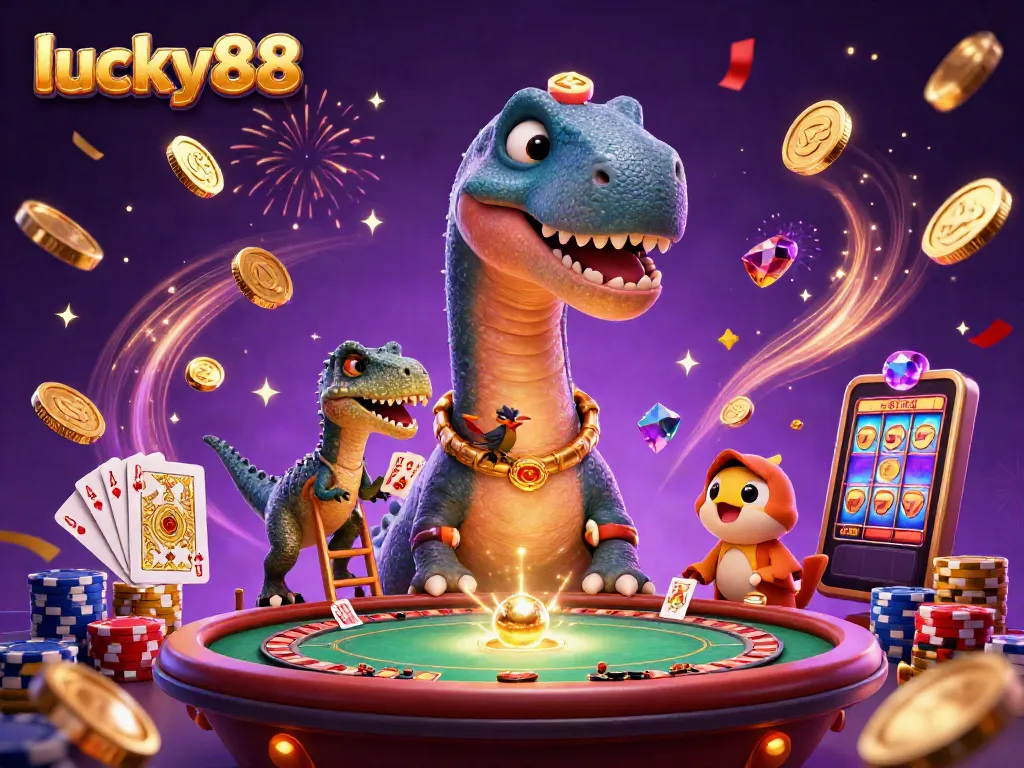 Spin the lucky88 reels in an exciting 3D illustration with vibrant casino visuals.