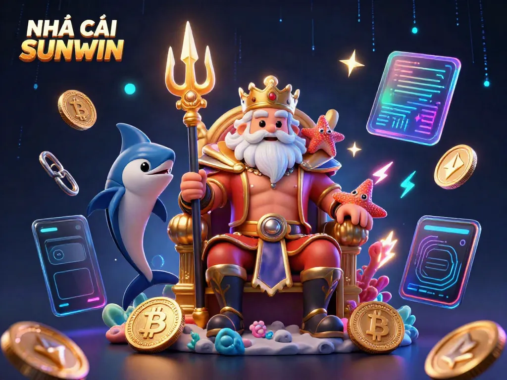 Experience NHÀ CÁI SUNWIN's vibrant and dynamic gaming world through engaging 3D visuals, showcasing exciting crypto elements.