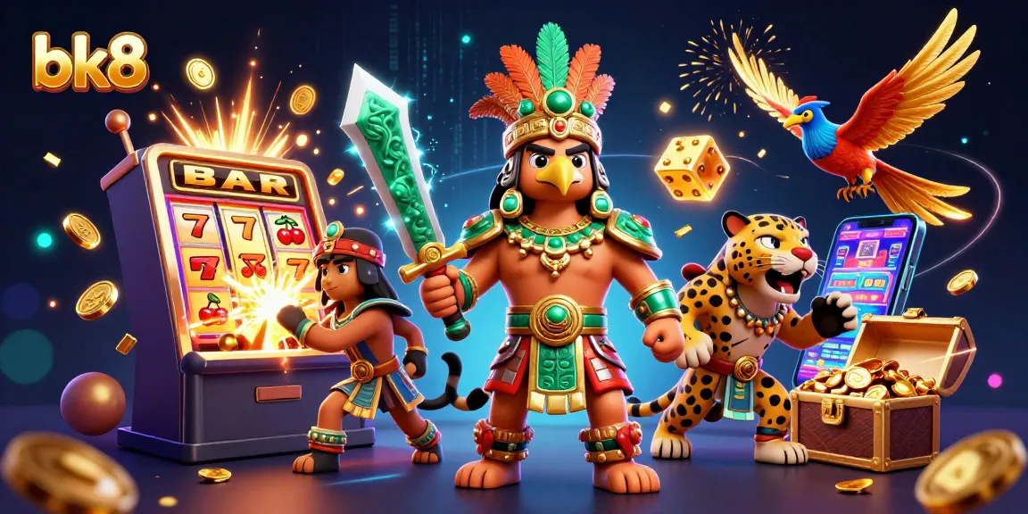 Win exciting jackpots at bk8 with a vibrant 3D illustration of casino adventures.
