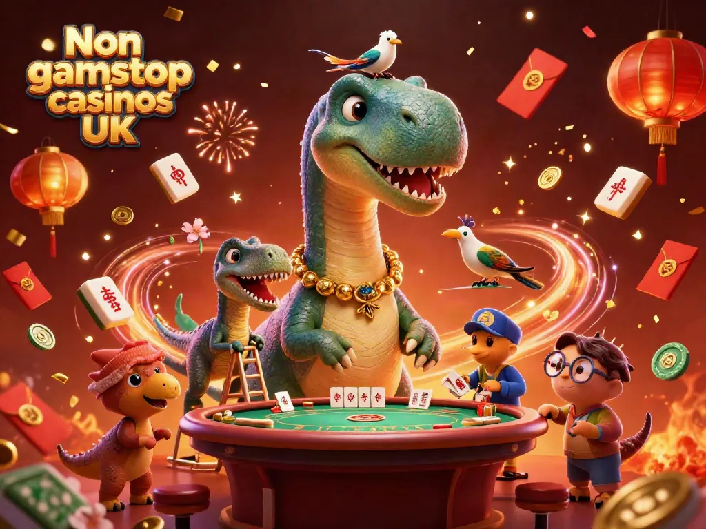 Explore the vibrant world of Non gamstop casinos UK with playful characters in this immersive casino design.