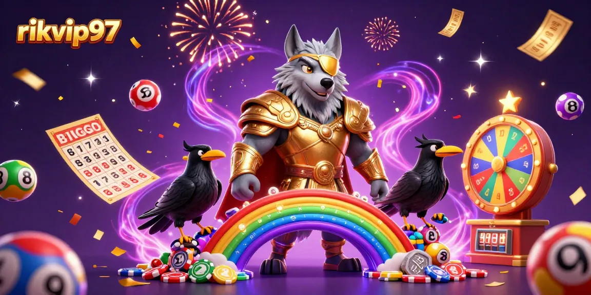 Play exciting games with rikvip97: a vibrant casino scene featuring mystical characters and lottery elements.