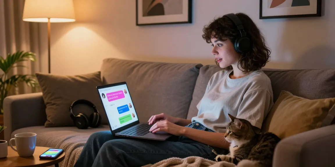 Engaging NSFW AI chat experience at home, showcasing vibrant interaction and comfort.