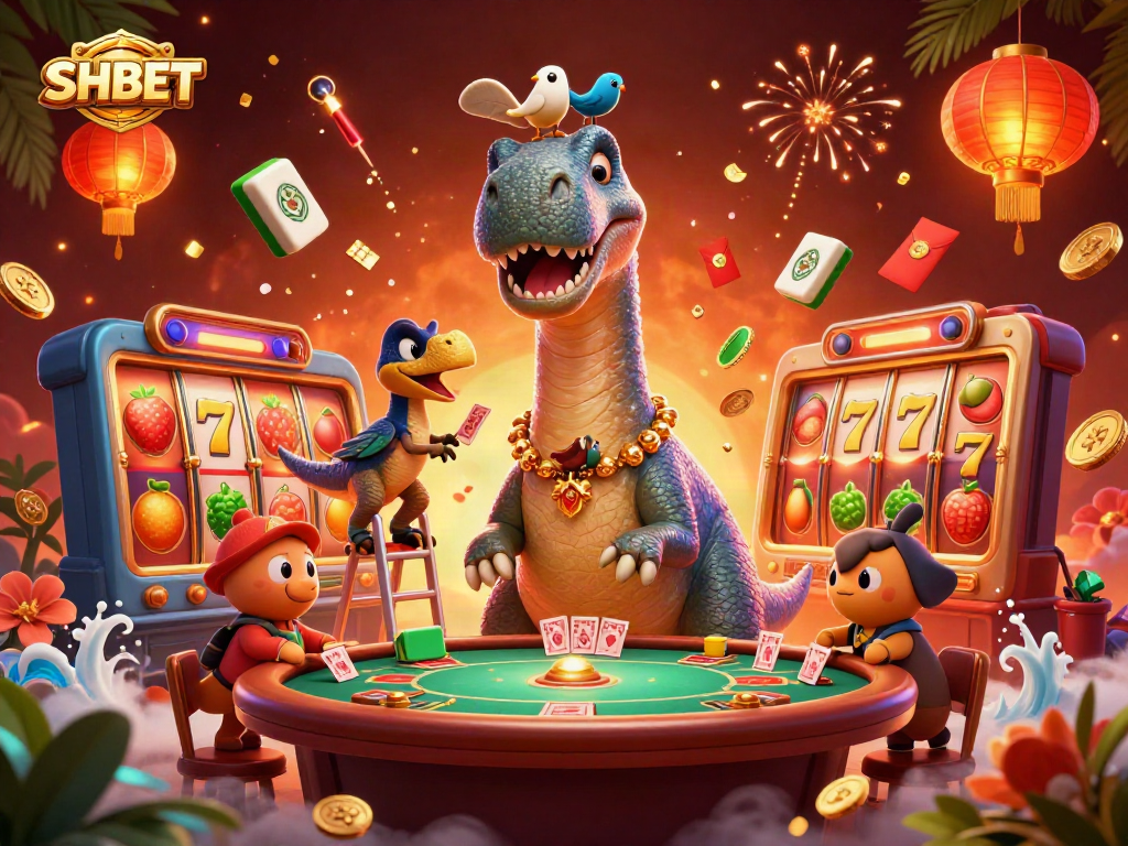 Experience thrilling slots at SHBET with vibrant cartoon characters in a dazzling casino.
