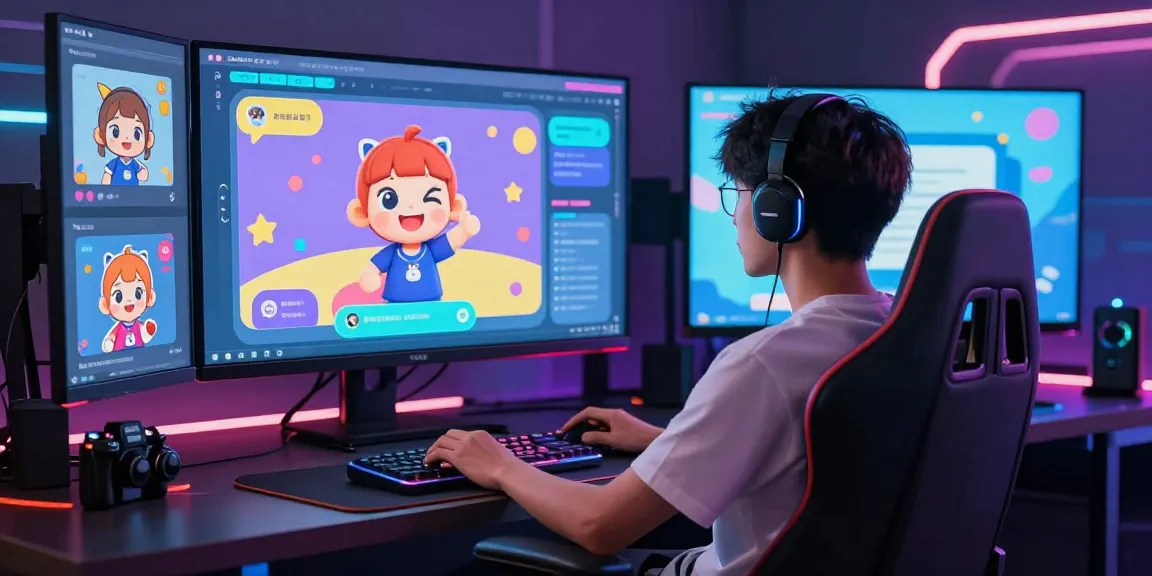 Interactive scene of ecchi AI character conversations illuminating a gaming setup, showcasing innovative technology.