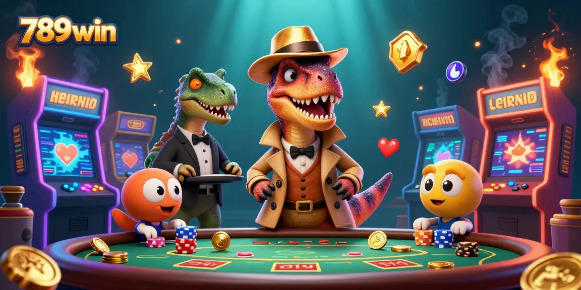 Engage with 789win's lively casino scene featuring animated characters at a blackjack table.