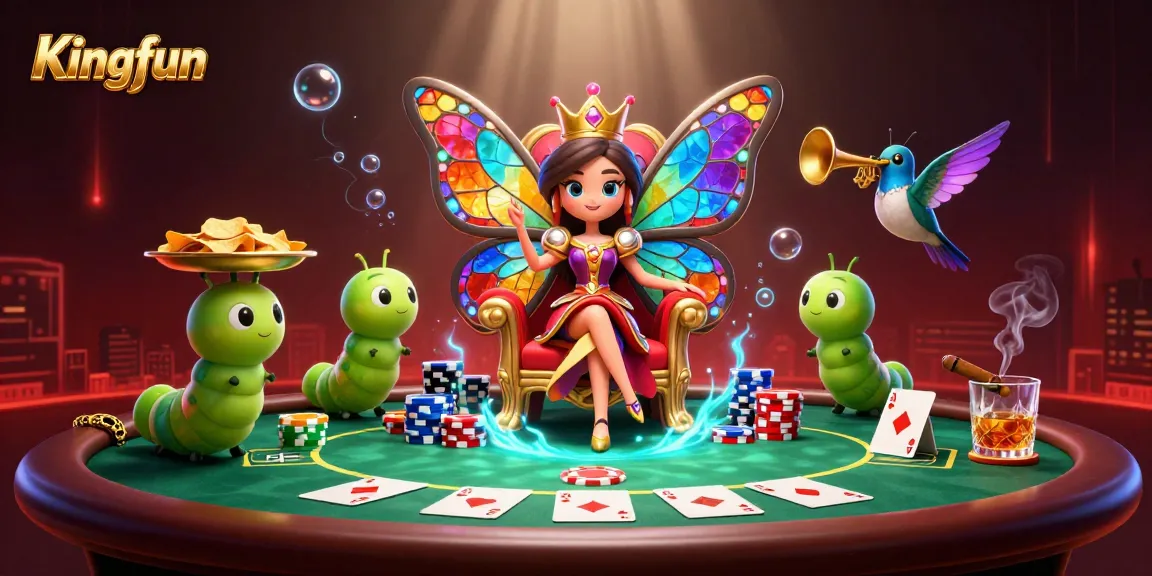 Experience excitement at Kingfun with poker thrills in a vibrant 3D casino scene.